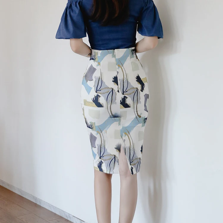 

Summer, the new design and color package hip skirt of tall waist bust skirt to show thin han edition open fork port printing one