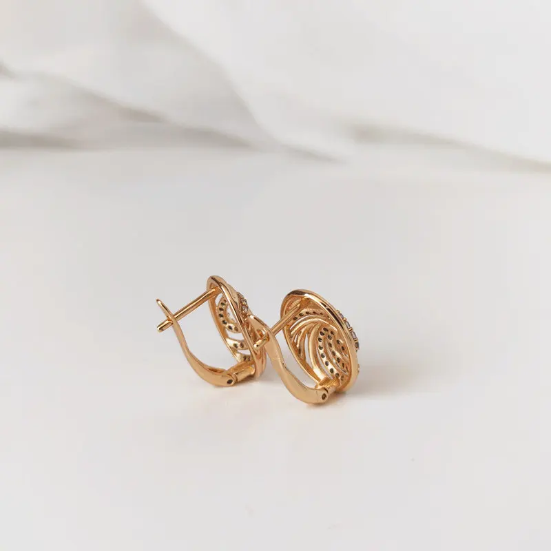 Серьги Серебро Цвет 585 розового золота с цирконием инкрустированные Свадебные