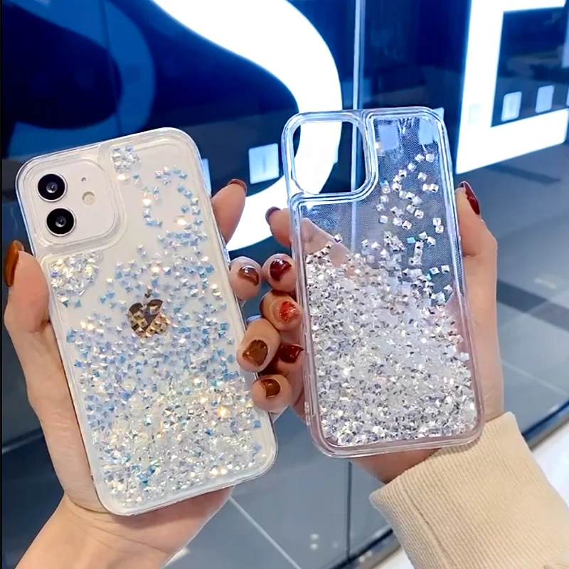 

Glitter Liquid Quicksand Bling Diamond Phone Case For iphone 14 13 12 Mini 11 Pro XS MAX X XR 7 8 6S 6 Plus SE2 Clear Cover Girl