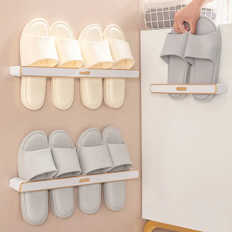 

Modern Free Punch Wall Hanging Shoes Slippers Storage Shelf Plastic Ornaments Bathroom Door Wall Mounted Storage Rack Decoration