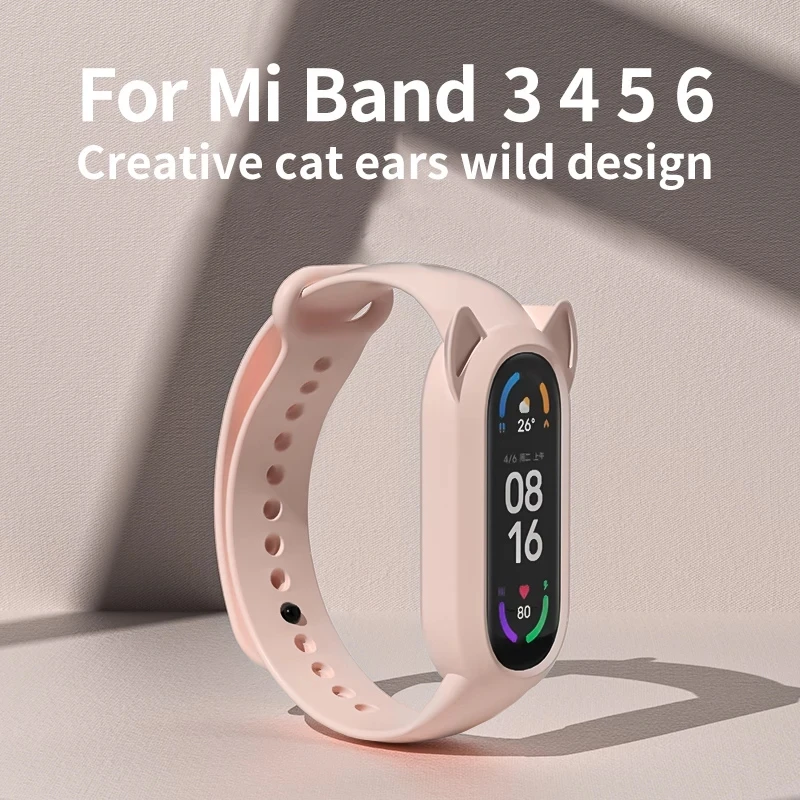 

For Xiaomi Mi Band 6 5 4 3 Cat Earmuffs Case Silicone Strap Cat Ears Replacement Wristband Strap Belt For Xiaomi Women Girls