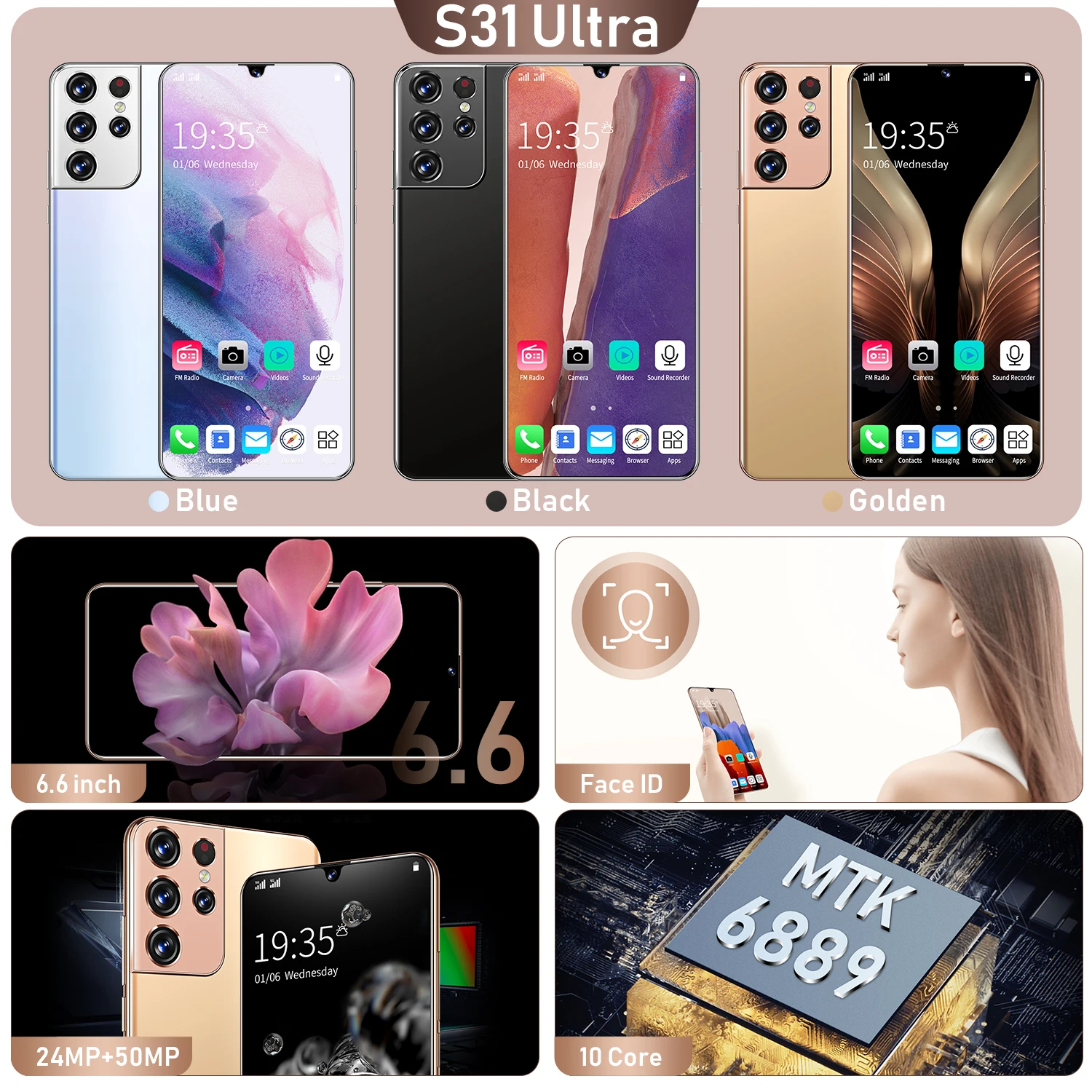 

Samsum Galax S31Ultra Smartphones 6.6" Global Version 512GB 6000mAh Android 10 Cellphones Dual SIM Mobile Phone Unlocked