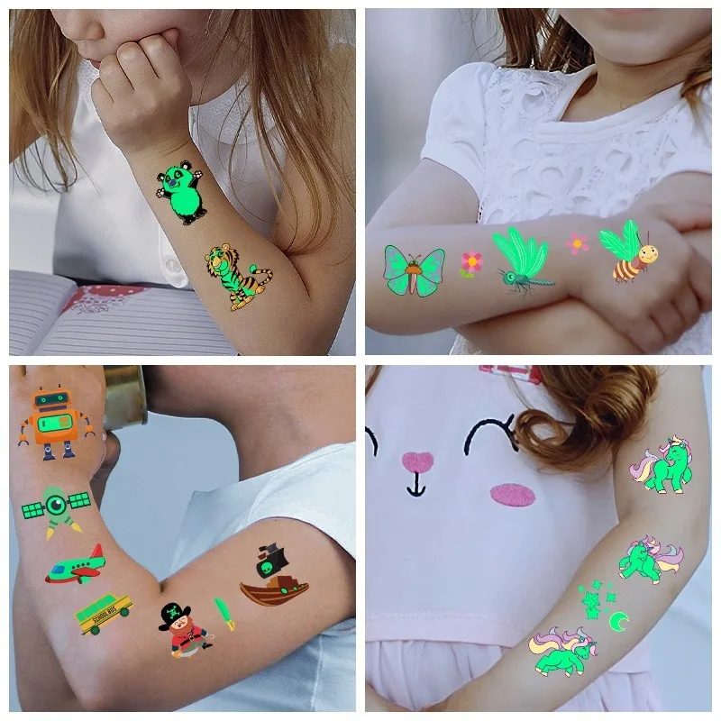 

Unicorn Tattoo Stickers Luminous Child Kid Temporary Fake Tattoos Glow Paste on Face Arm Leg for Children Body Art Mermaid