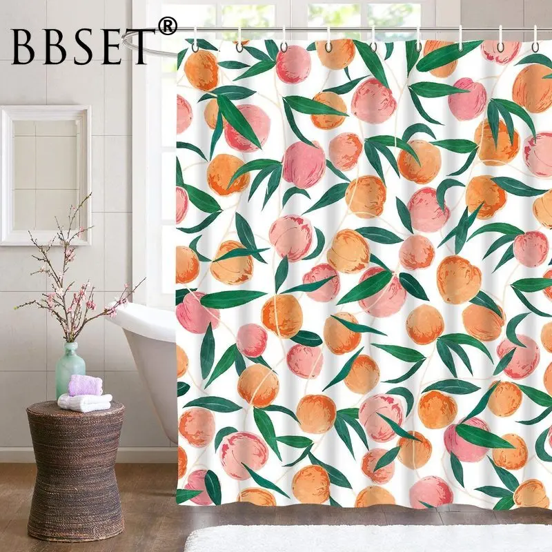 

Высококачественная Водонепроницаемая занавеска для душа с мультяшным рисунком фруктов и персиков, многоразмерная занавеска для ванной ко...