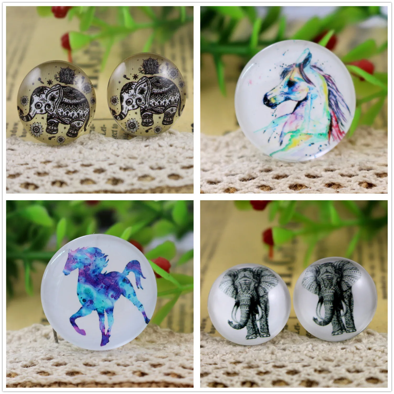 Горячая распродажа 10 шт 20 мм Ручная работа лошадь и слон фото стекло кабошоны