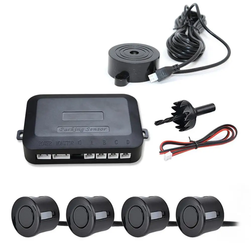 Kit de Sensor de aparcamiento para coche, Radar de respaldo inverso de 12V, indicador de alerta de sonido, sistema de 4 sondas, Sensor de pitido, Detector de coche