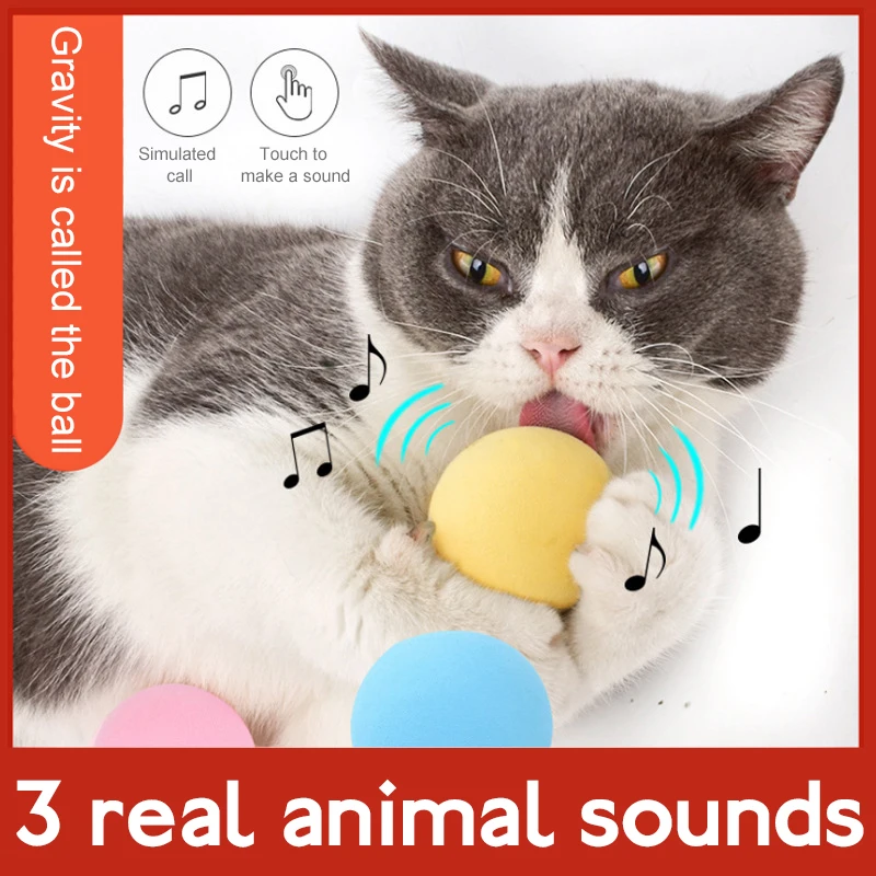 

Three-color new gravity ball cat toy smart touch sound interactive toy pet toy squeak toy pet training ball toy supplies