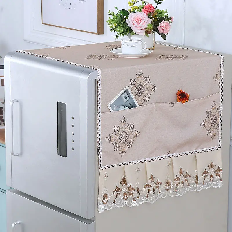 

Refrigerator Cover Embroidery Dustproof Cover Lace Decorative Cloth With Storage Bag 55*135/70*170