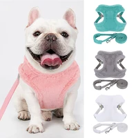 warm fleece dog cat harness leash winter dog harness soft french bulldog vest coat puppy pet clothes for small dogs chihuahua