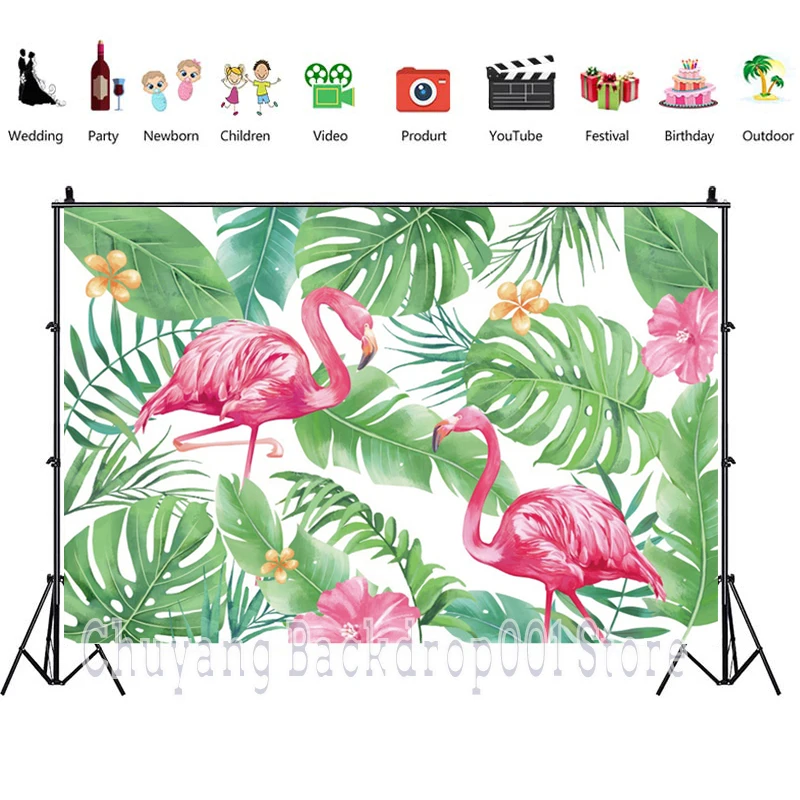 Тема Фламинго Детская фотография Лето Гавайский отпуск фон тропические пальмы