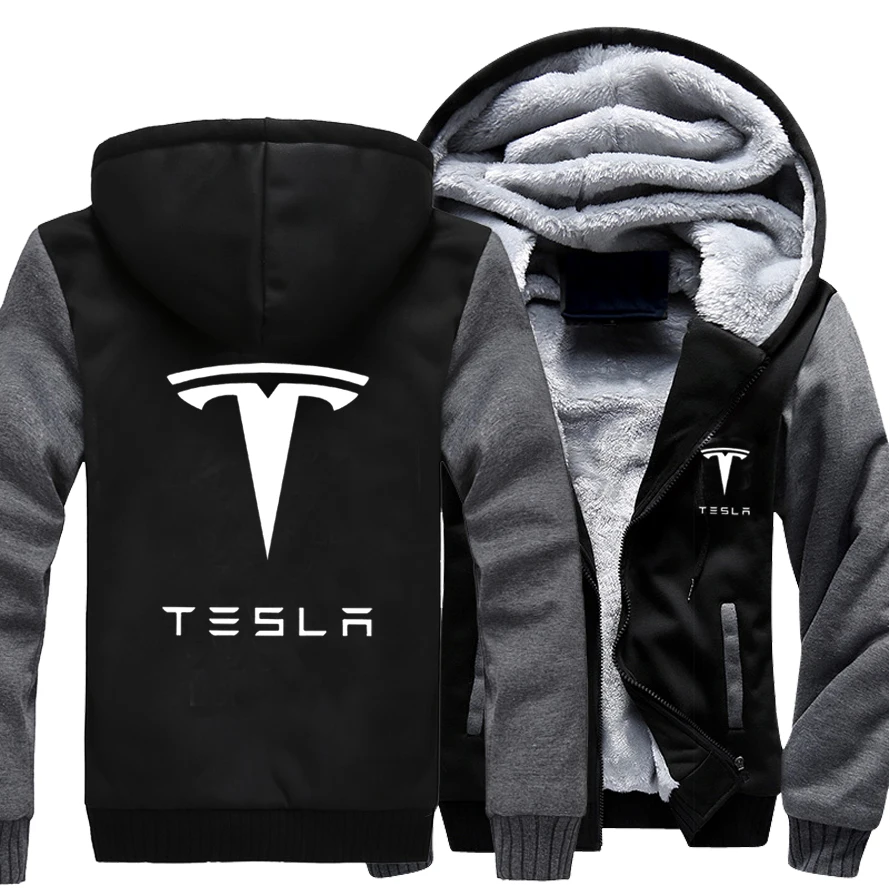 

New Winter Tesla Logo Hoodie Men's Fashion Jacket Thicken Casual Male Warm Fleeece Harajuku Hoody Coats