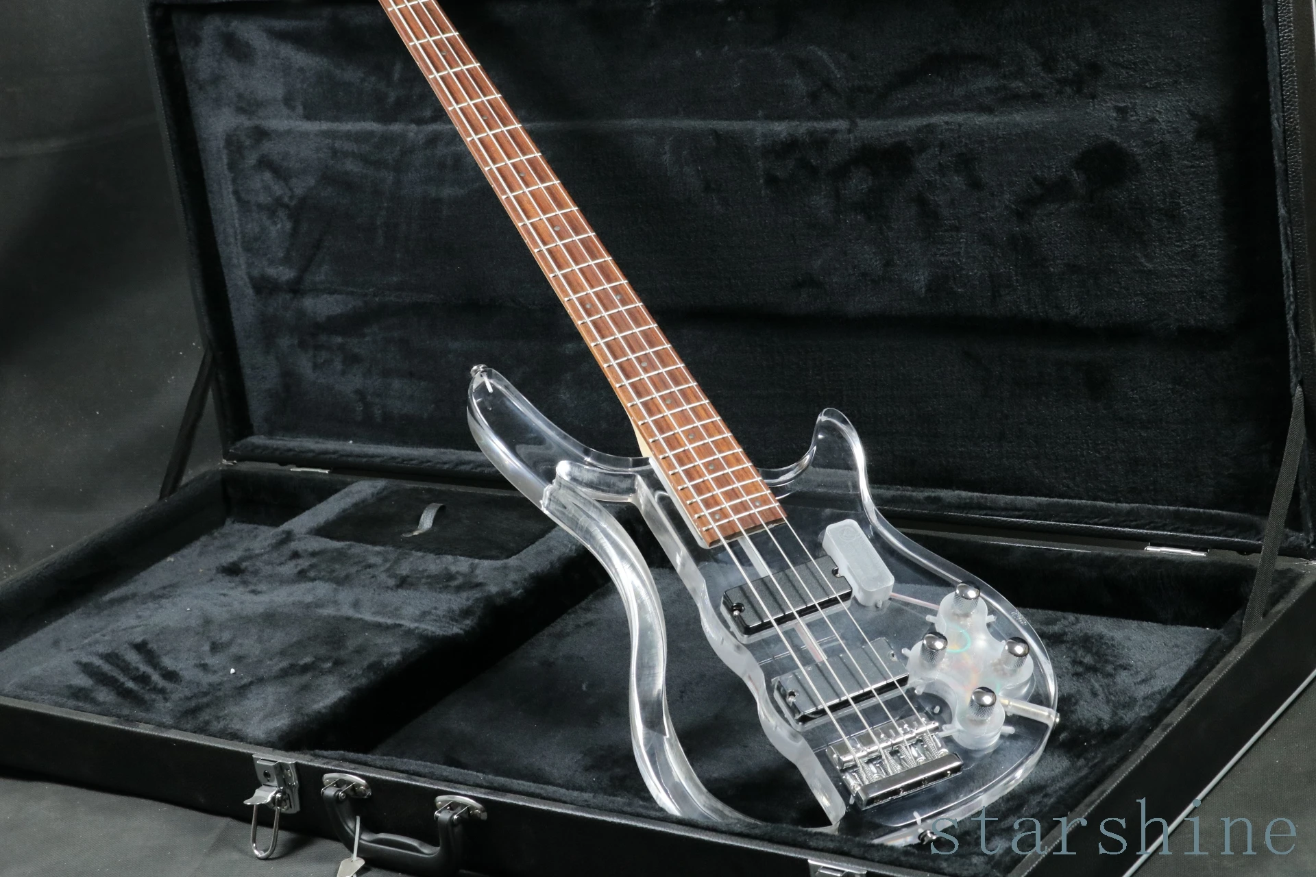 OEM дизайн выдалбливают акриловый корпус 4 струны электрическая бас гитара