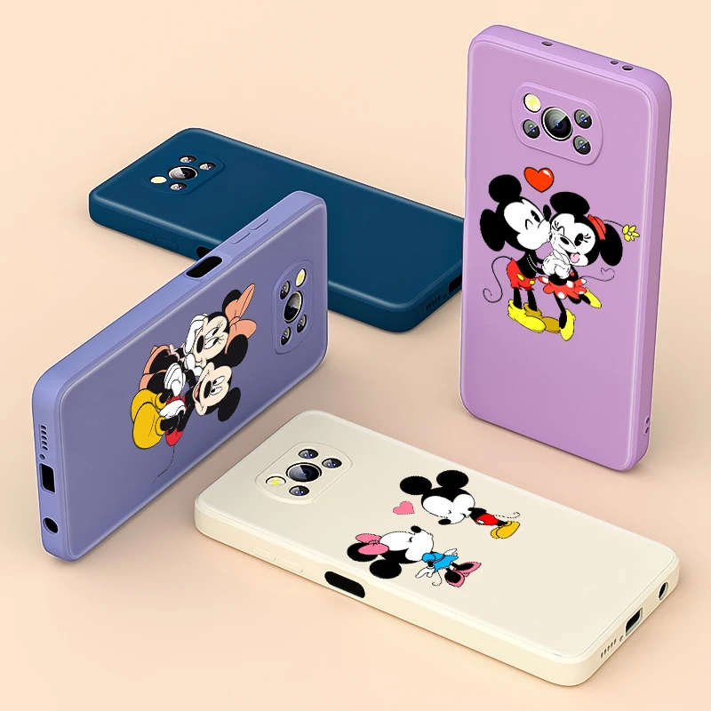 

Liquid Silicone Soft Cover Mickey And Minnie For Xiaomi Poco X3 NFC X2 M3 F3 GT C3 Mix 4 CC9 A3 Pro Lite Phone Case