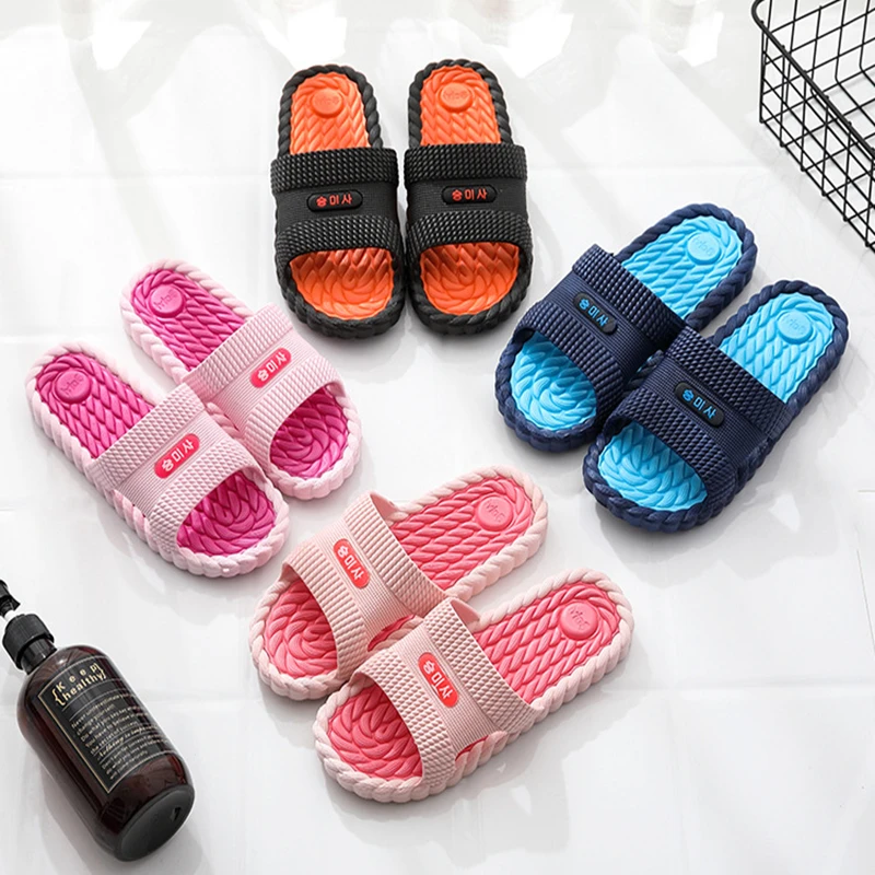 

Mdmupaogit Unisex Patchwork Fashion Indoor Slippers Women Thick Platform Bathroom Non-Slip Slides Household Floor Shoes Couples