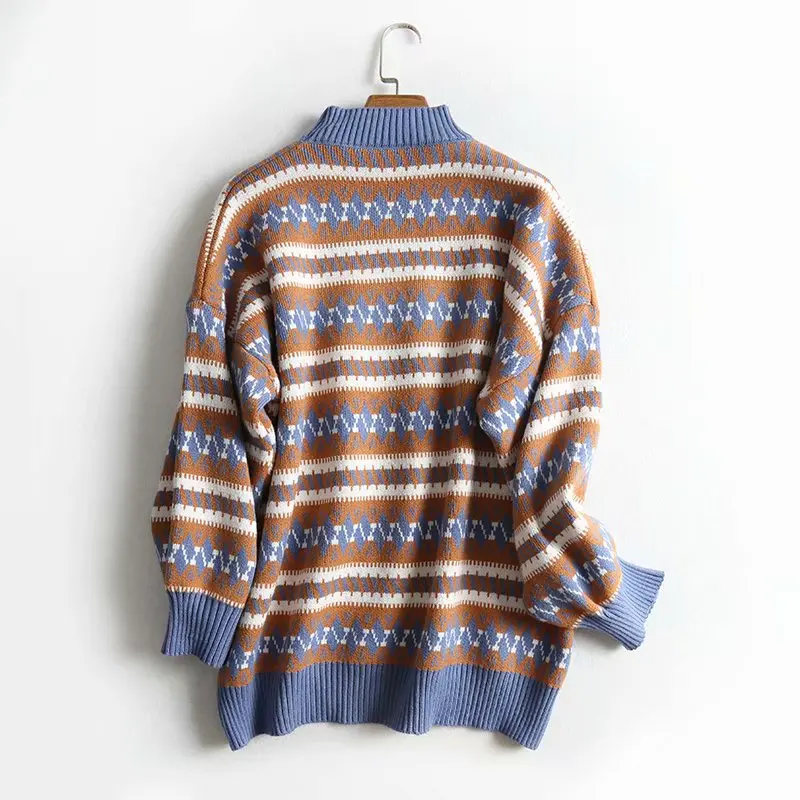 TMODA Za 2021 Women Diamond Lattice Knitted Sweater Fashion O Neck Sweatershirt Black Blue Coffee Pullover and Knitwear | Женская одежда