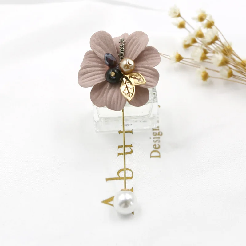 

Fashion New Corsage Long Needle Brooch Cloth Art Lapel Pins Badge Shawl Scraf Buckle Fabric Flower Pin Women Jewelry Accessories