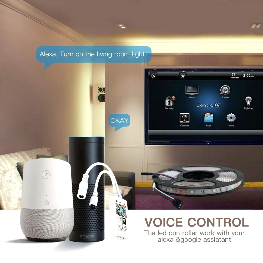 5M умный светильник полоски WI-FI Управление Цвет светодиодные 5050 цветная (RGB)