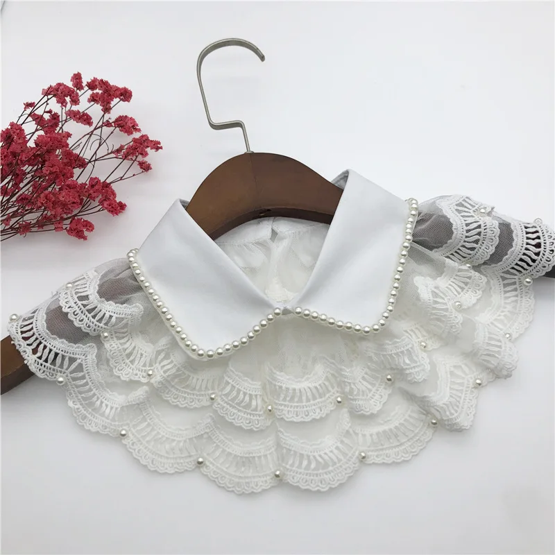 

Double Layers Lace Floral Fake Collar for Women Shirt Necklace Choker Detachable Half Shirt Collars for Sweater Dress Decorative