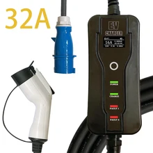 Electric Vehicle EV Charger Type 2 32 Amp Portable EVSE, CEE Plug 220V-240V Car Charging Cable, IEC 62196-2,J1772