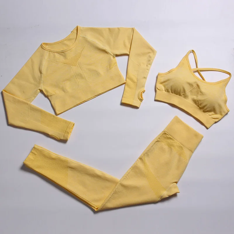 

2/3Pcs Seamless Yoga Sets Women Gym Clothes Hollow Out Sports Suits Fitness Crop Top High Waist Leggings Workout Sportswear New