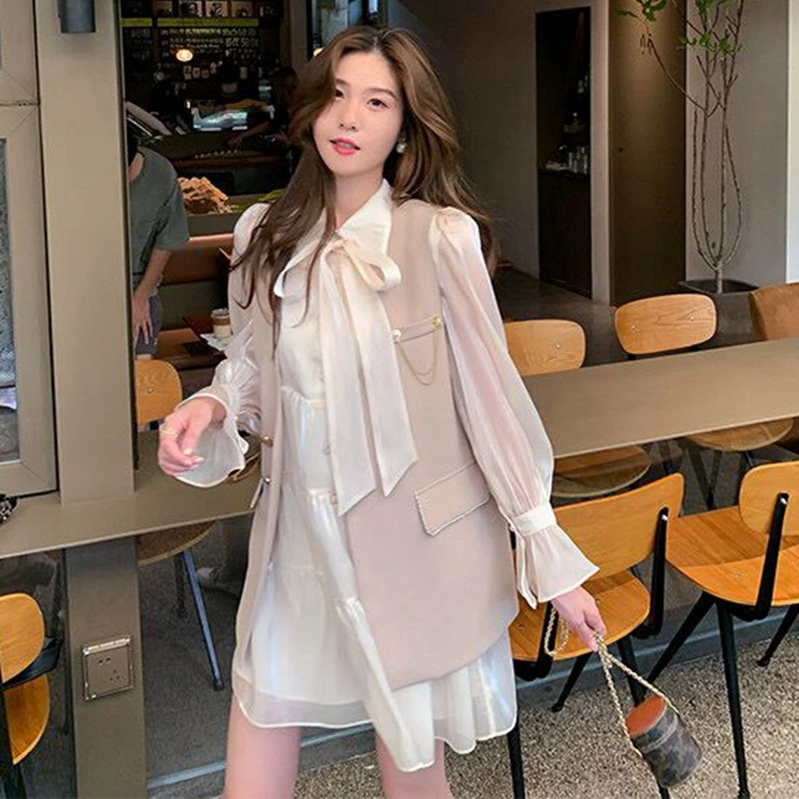 Женское винтажное платье макси с бантом на поясе офисное воротником Питер Пэн и