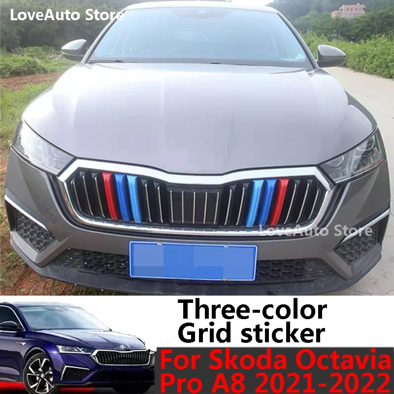 

For Skoda Octavia Pro A8 2021 2022 Car Three-color Middle Grid Modified Grid Decorative Strip Middle Grid Color Bar Accessories