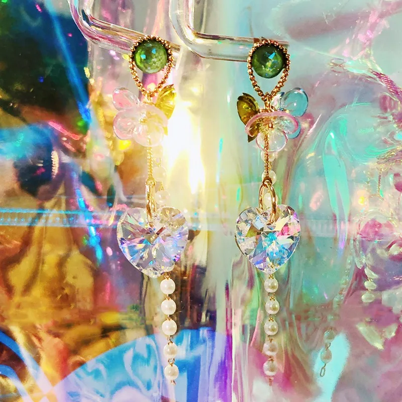 

Long Tassel Drop Dangle Tassel Earrings For Women Heart Crystal Statement Metal Hanging Earring Modern Female Fashion Jewelry