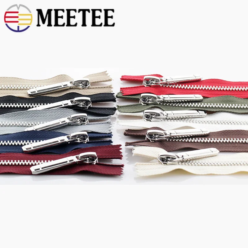 Meetee 1pc 70-150cm 8# Metal Zipper Open-End Auto Lock Single Open Silver Tooth Decor Zip DIY Jacket Coat Textile Accessory |