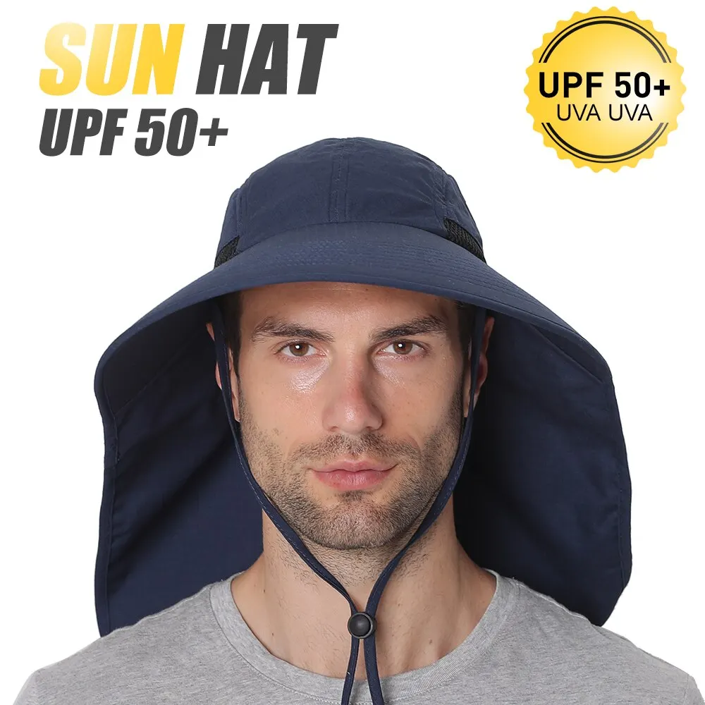 

Fishing Cap Wide Brim Unisex Sun Hat with Neck Flap Adjustable Drawstring for Travel Camping Hiking Boating