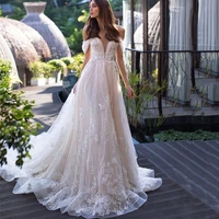 vestido de noiva 2021 elegant boho wedding dresses sequined shiny lace bride dress vintage long train wedding gowns garden
