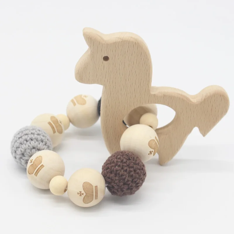 

New Baby Beech Animal Teether Bracelet Baby Woolen Bead Toy Teeth Molar Stick