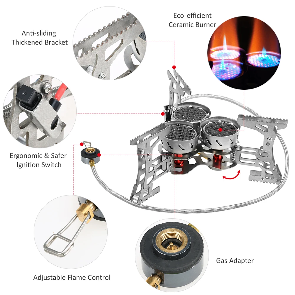 8000 Вт ветрозащитная плита кухонная посуда газовые горелки для кемпинга пикника варочная барбекю с газовый