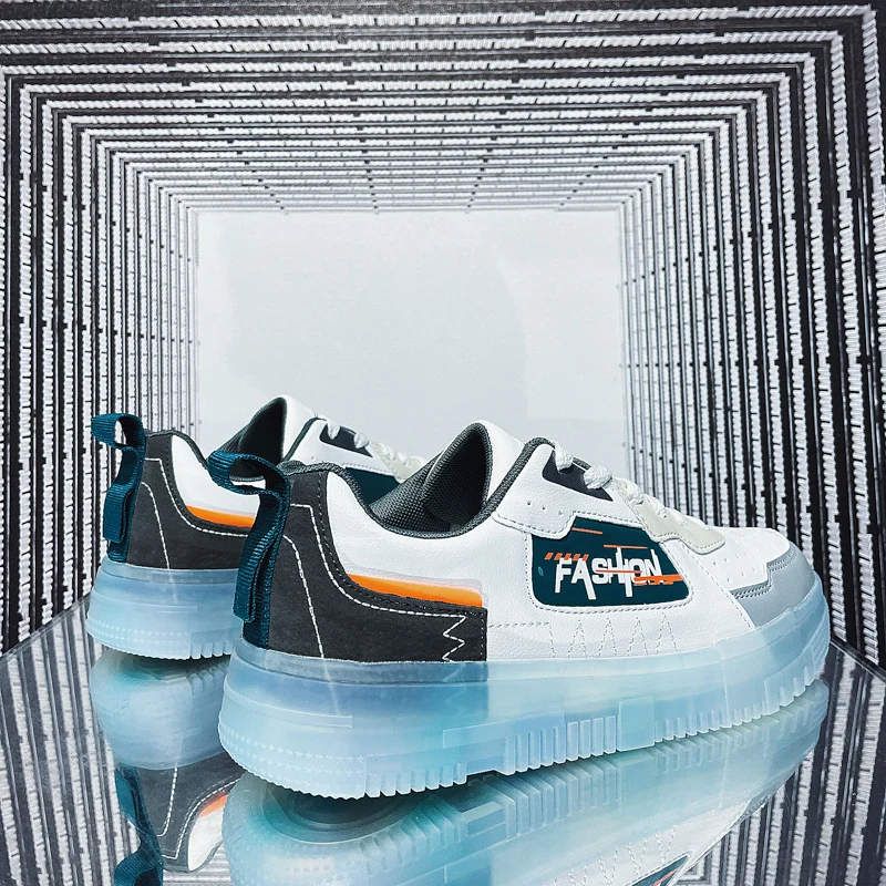 Мужские кроссовки из ПУ кожи с прозрачной подошвой спортивная обувь на плоской