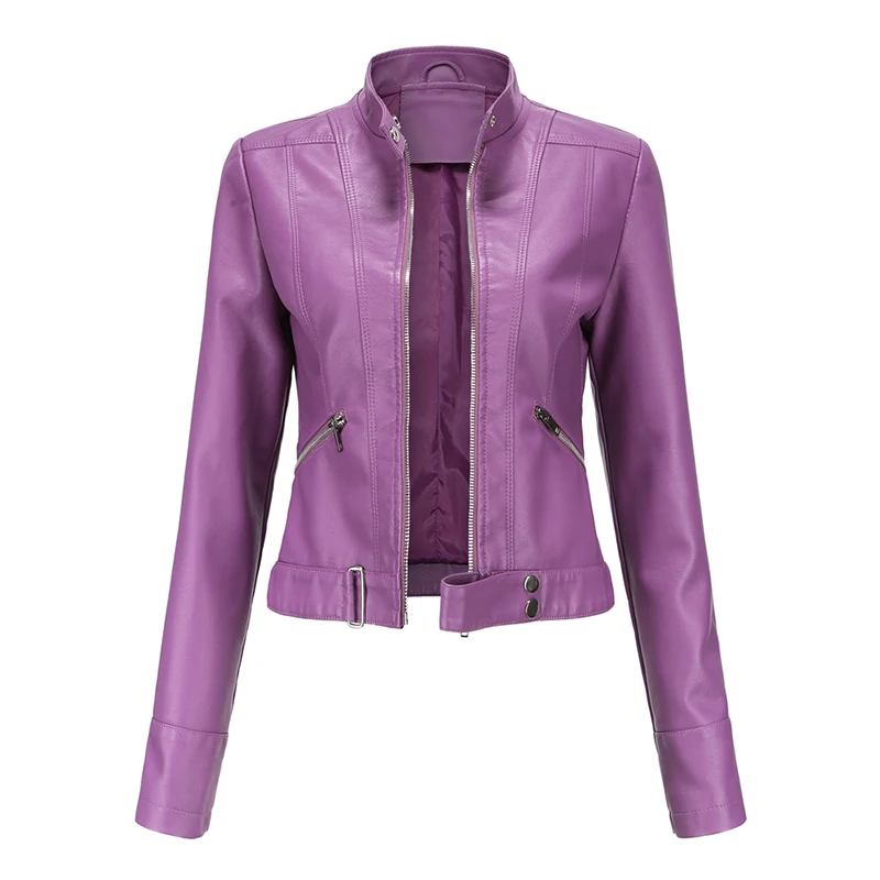 

2021 Autumn Pu Faux Leather Jackets Women Long Sleeve Stand Collar Short Jackets Coat Female Fashion Solid Streetwear Outerwear