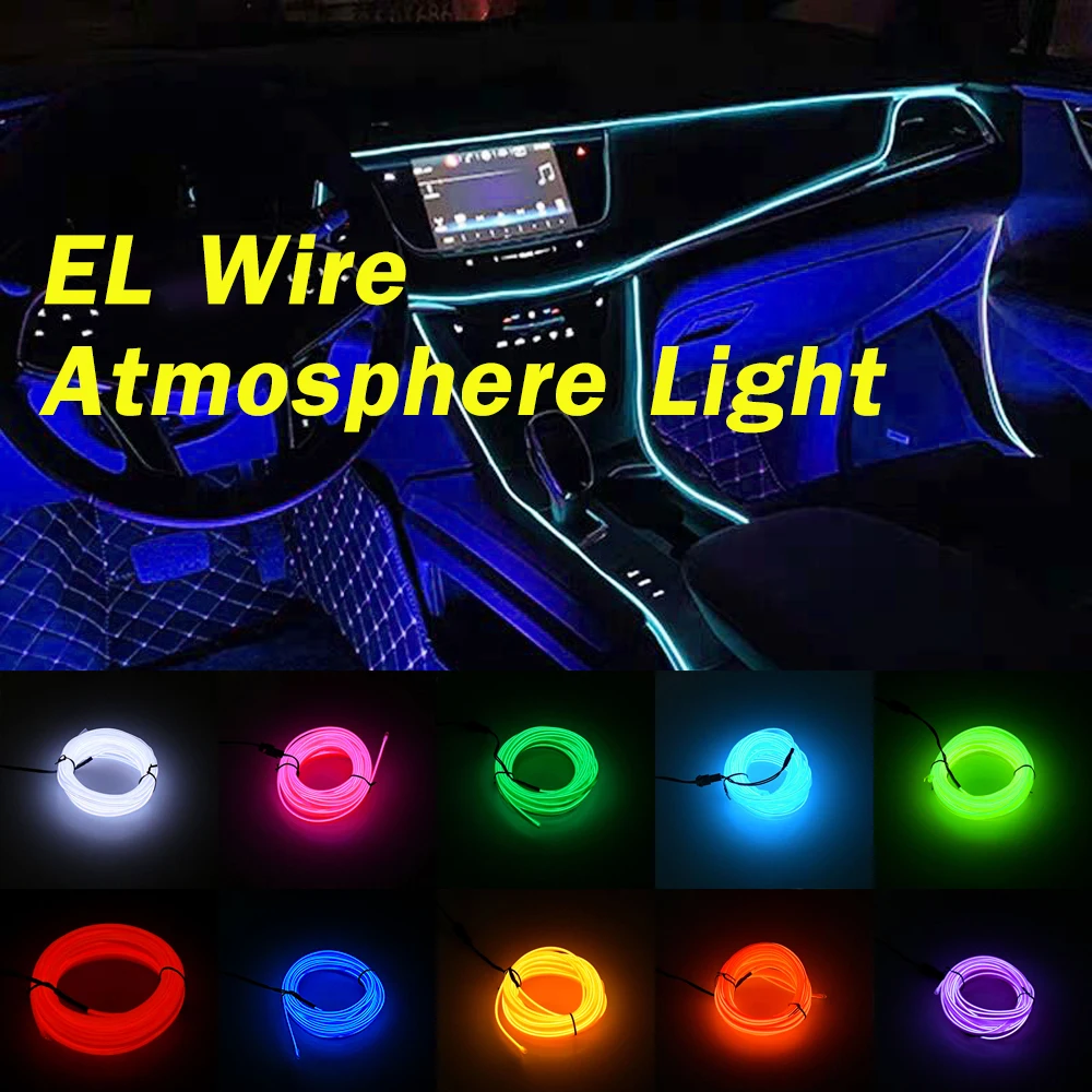 

1M 2M 3M 5M car EL Wire led strip Atmosphere light for DIY flexible AUTO interior Lamp Party decoration lights Neon strips 12V