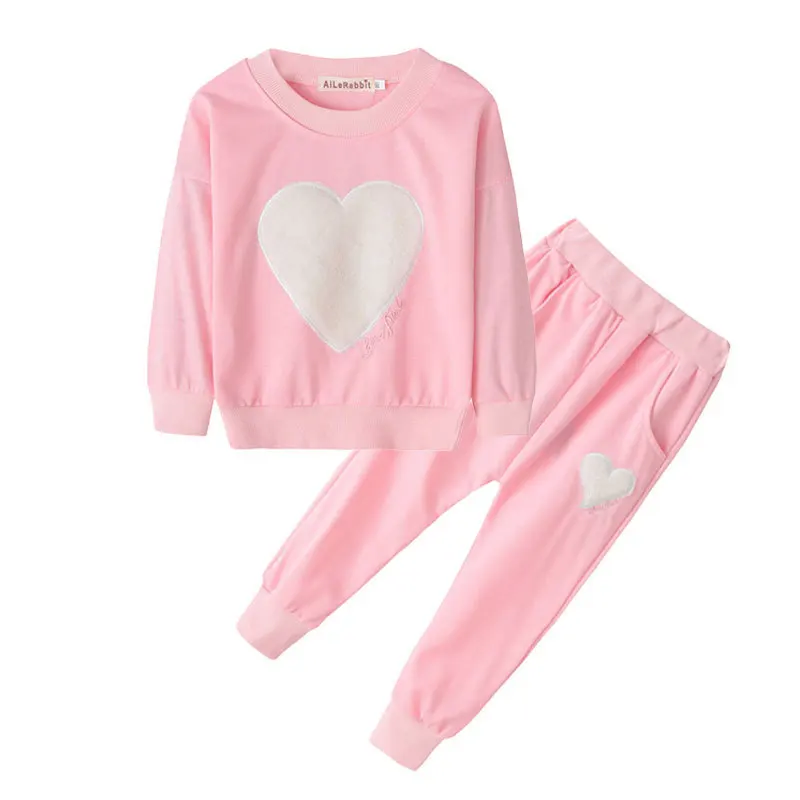 Heart Shape Girls Clothes Sets Spring Autumn Cotton Kids Sport Sweatshirt Suit For Girl Baby Long Sleeve Children Clothing 2-8T | Детская