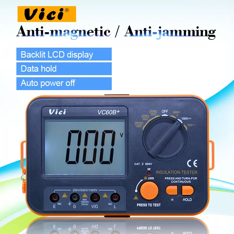Цифровой тестер сопротивления изоляции VC60B + мегометр постоянного тока 250 В/500 В/1000