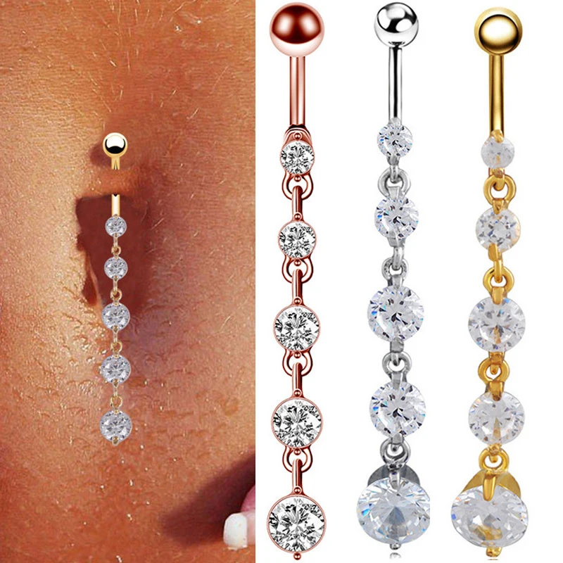 

Crystal Belly Button Ring Long Sexy Rhinestone Navel Piercing Stick Perforated Belly Button Ring Stylish Piercing Jewelry Gold