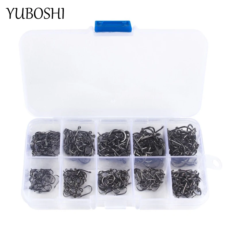 YUBOSHI Professional Hook 3-12# Barbed High Carbon Black Fishing Hook Set Durable Fishing Accessories 2021 New