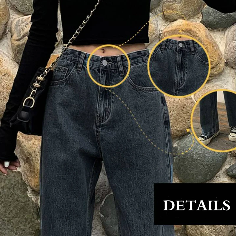 

Jeans Women High-waist Black Denim Washed Trousers Womens Vintage All-match Ulzzang Chic Retro Spring Korean Style Stylish New