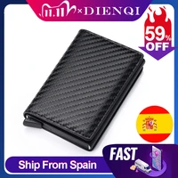 dienqi carbon fiber rfid blocking mens credit card holder leather bank card wallet case cardholder protection purse for women