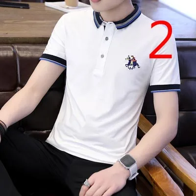 

Men's tide brand solid color mercerized cotton men's short-sleeved t-shirt lapel trend blue compassion half sleeve leader