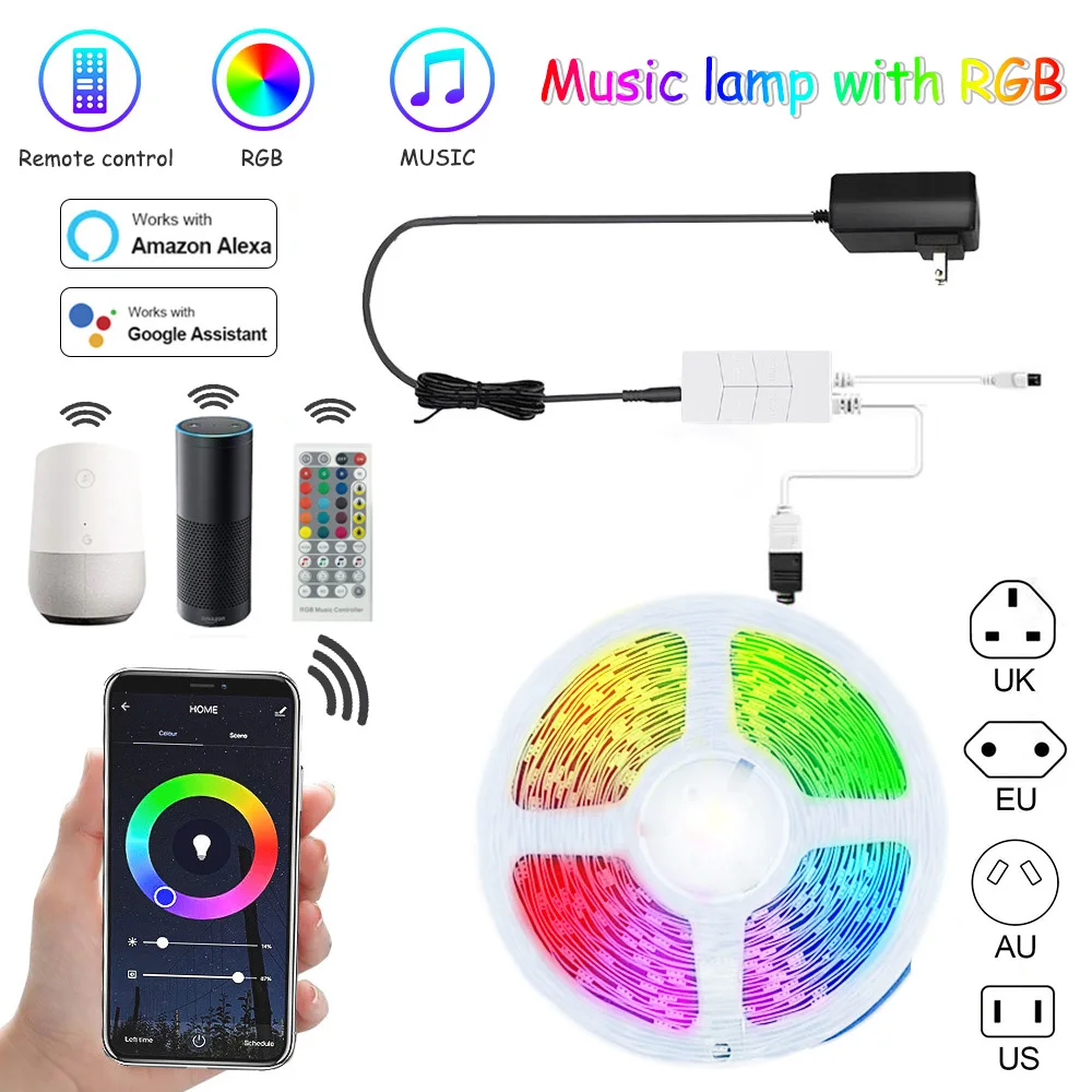 

20m LED Strip Light Music Sync Color Changing Flexible Ribbon DIY Led Light Strip RGB Tape Waterproof Color Changing Light