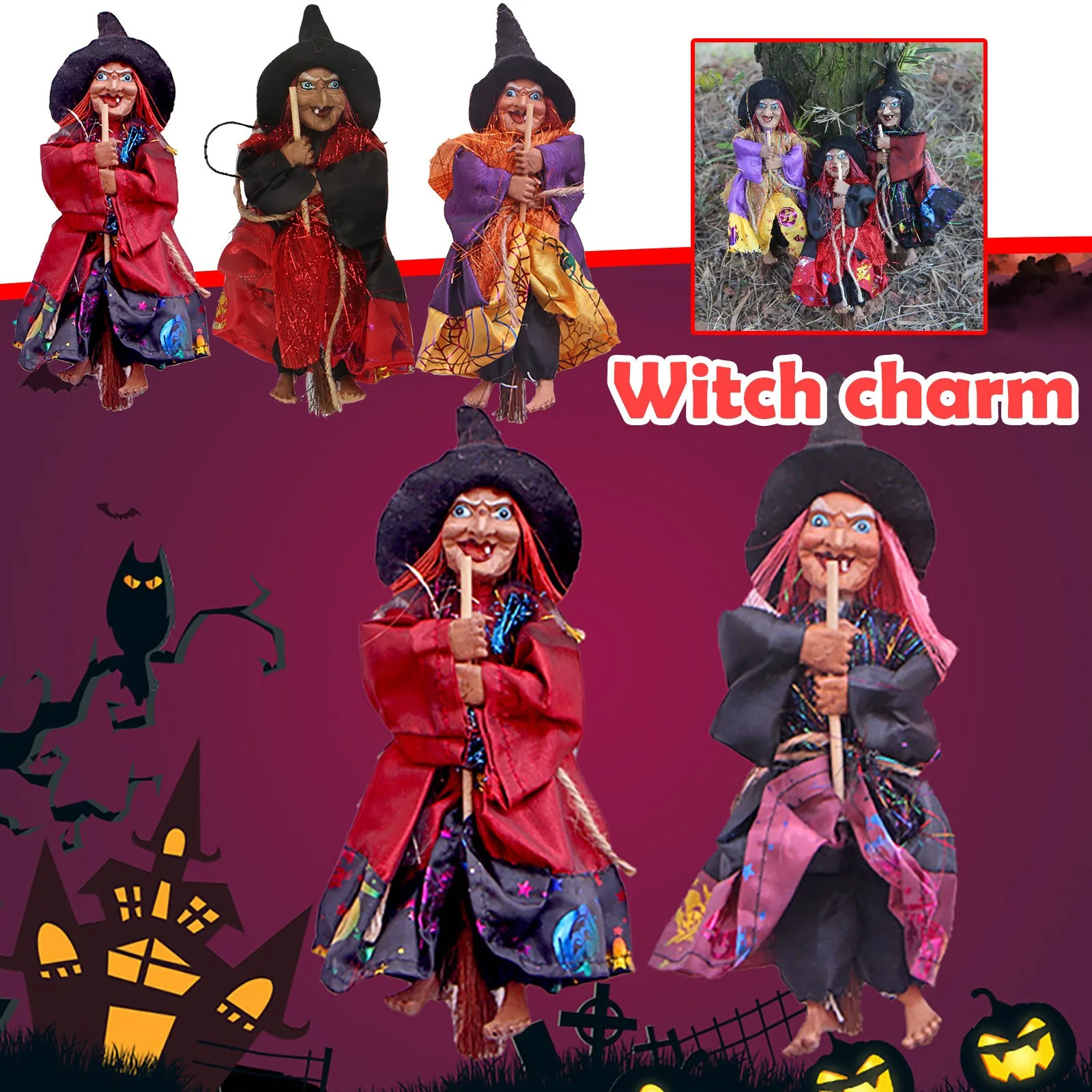 

Halloween Charm Ghost Bar Vintage Witch Charm Witch Ornaments Halloween Pendant Halloween home Decoration Accessories Toys