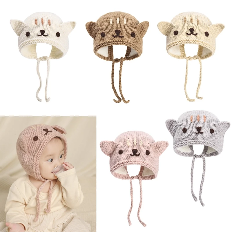 

Autumn Winter Warm Newborn Baby Knitted Plush Beanie Cap Ear Protection Hat