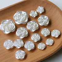 10pcs imitation pearl silver white rose camellia flower acrylic perforated accessories diy handmade earrings headdress buttons