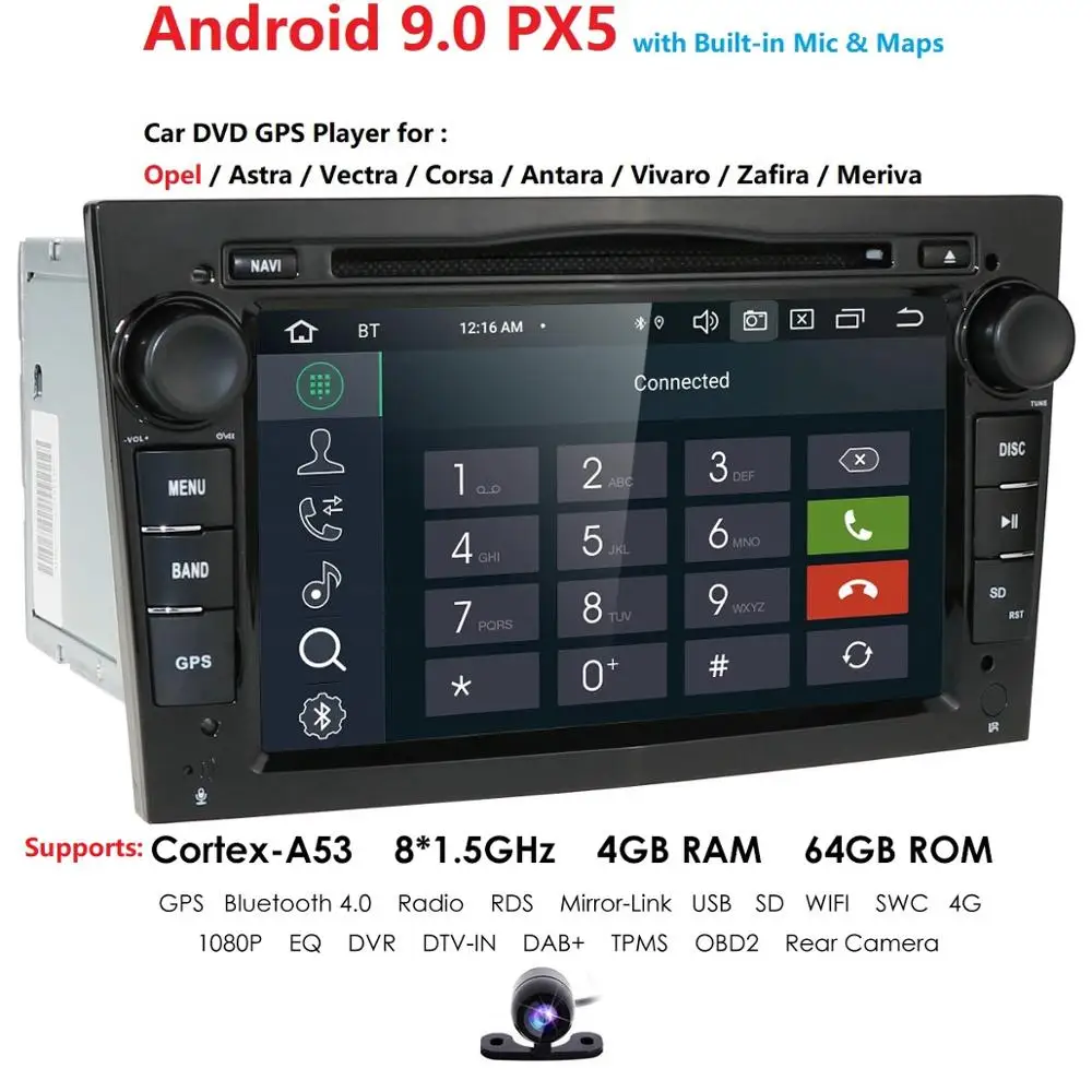 HD 1024*600 OctaCore Android 9,0 автомобильный магнитофон gps dvd-плеер для Opel Astra H Vectra Corsa Zafira B C G поддержка OBD2 4G+ 64G