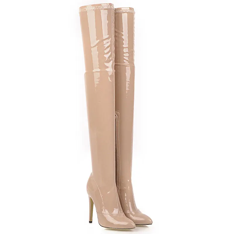 Sgesvier плюс Размеры 46 сапоги до бедра Для женщин Лакированная кожа обувь с гибкой подошвой Для женщин Повседневное на молнии; женские зимние теплые Изящные высокие сапоги G787