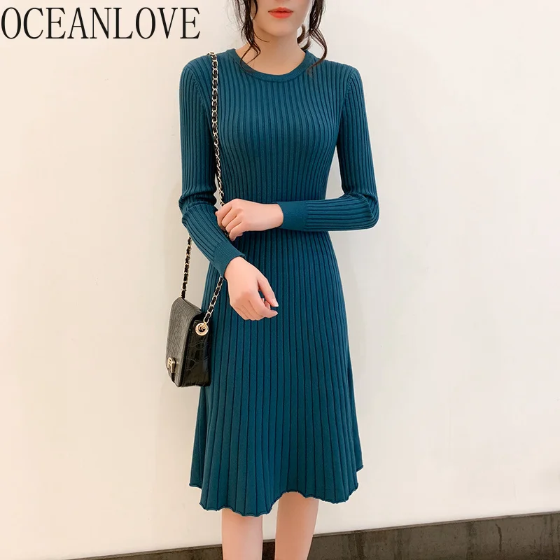 OCEANLOVE однотонное ТРАПЕЦИЕВИДНОЕ платье свитер для женщин 2020 шикарные офисные