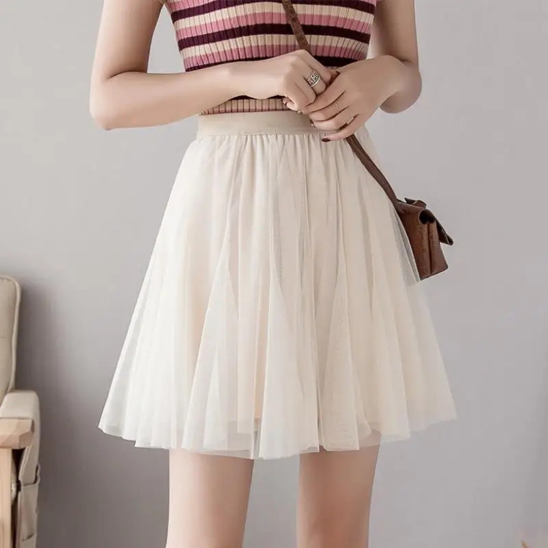 Мини юбка TingYiLi женская из фатина черная бежевая серая кофейная розовая короткая